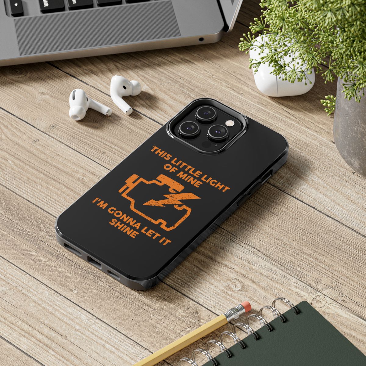 This Little Light of Mine Check Engine tough phone case, lifestyle view