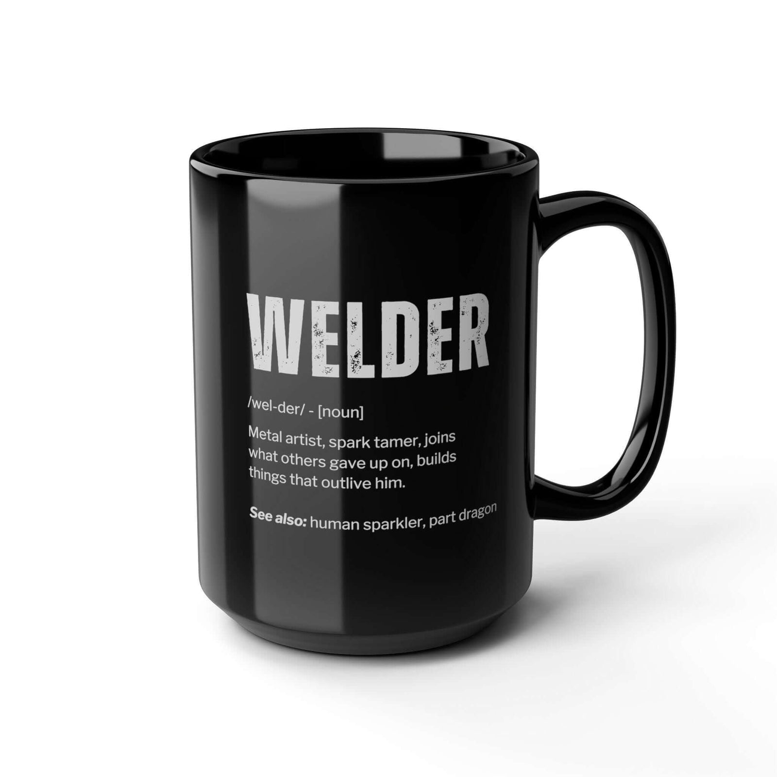 Welder Definition Coffee Mug - 15oz black coffee mug, angled view
