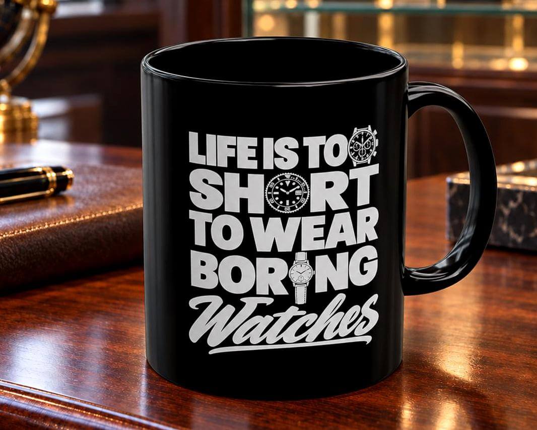 Life's Too Short to Wear Boring Watches Mug - lifestyle photo