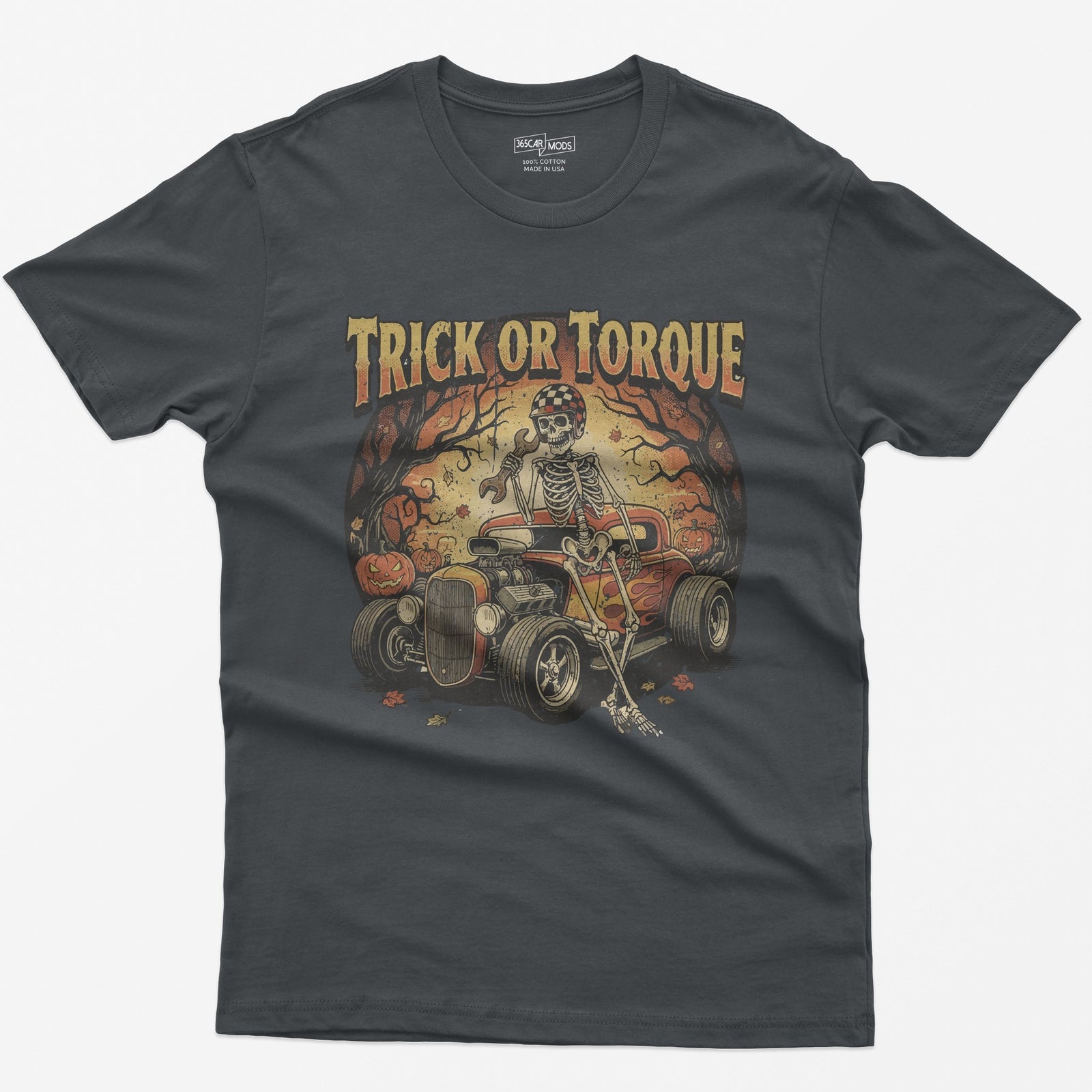 Trick or Torque Mechanic Skeleton T-Shirt - Charcoal