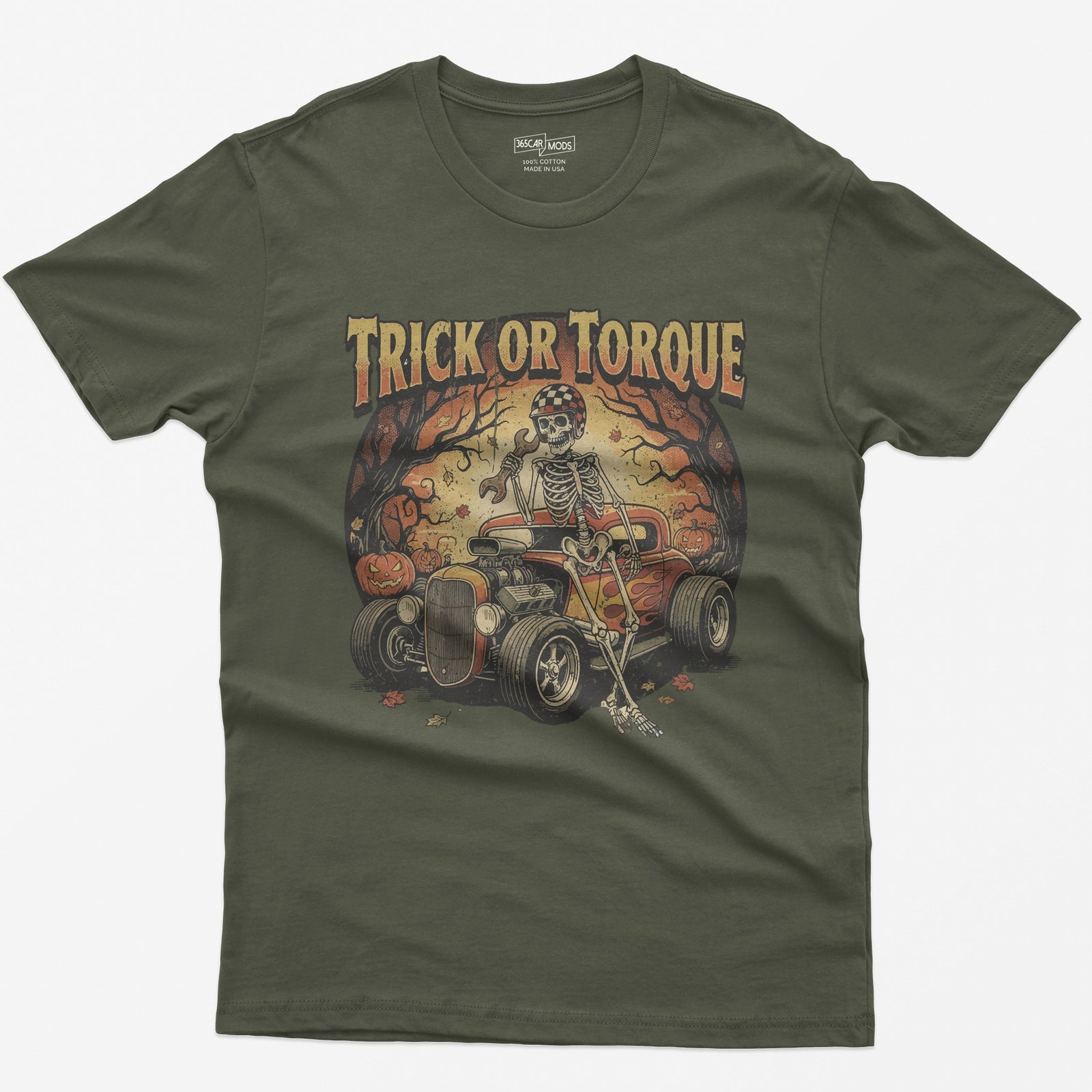 Trick or Torque Mechanic Skeleton T-Shirt - Military Green