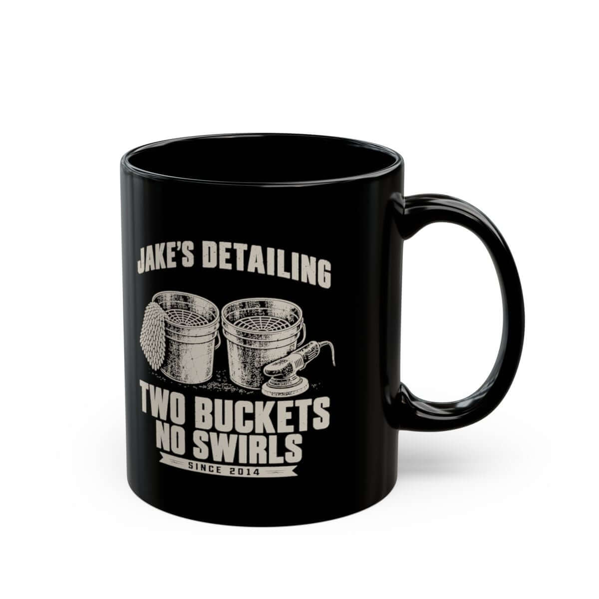 Two Buckets No Swirls Personalized Mug - 11oz black coffee mug, handle on the right