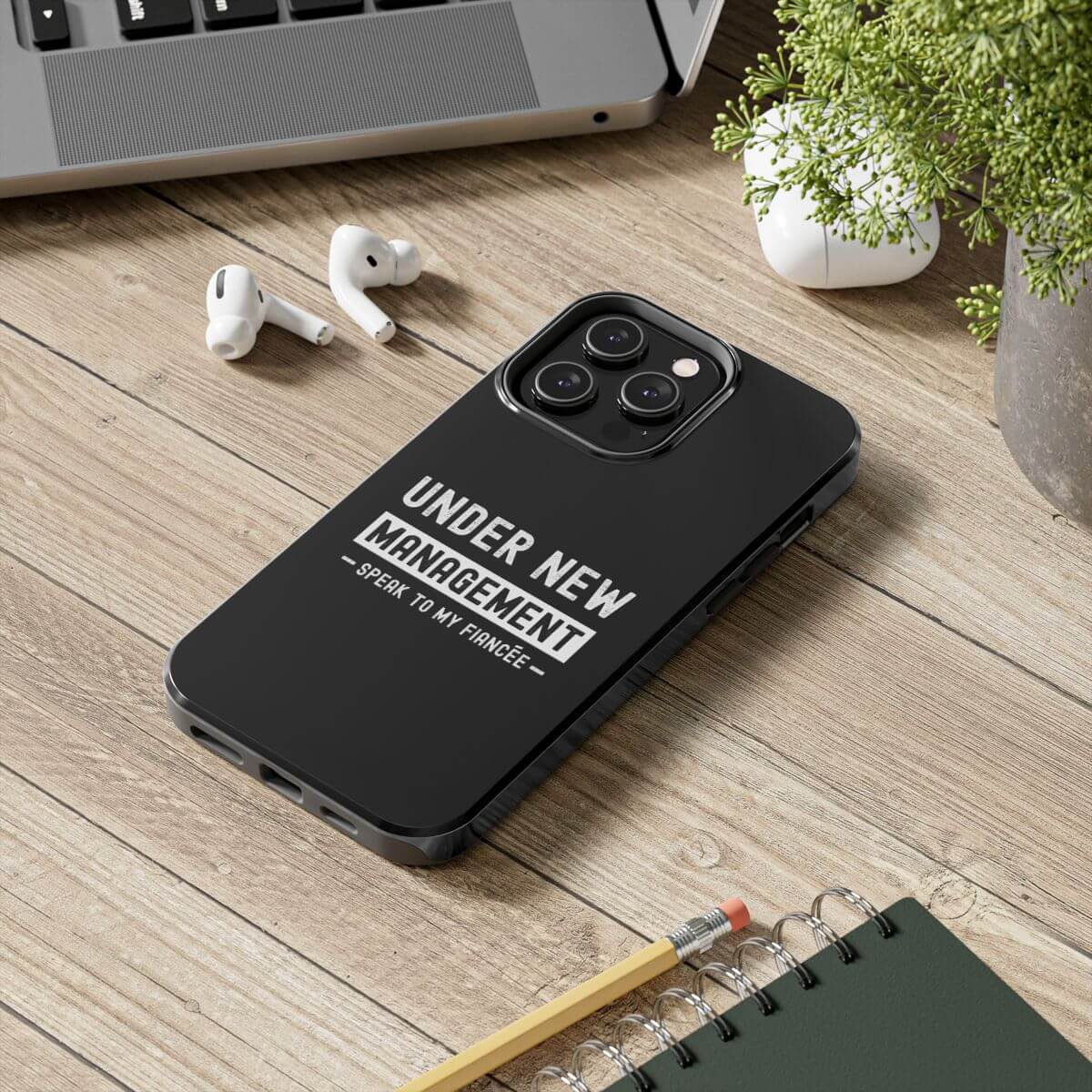 Under New Management tough phone case, lifestyle view