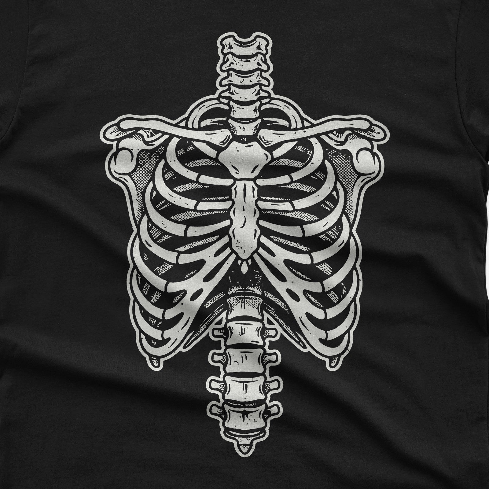Vintage Rib Cage Skeleton T-Shirt design close-up
