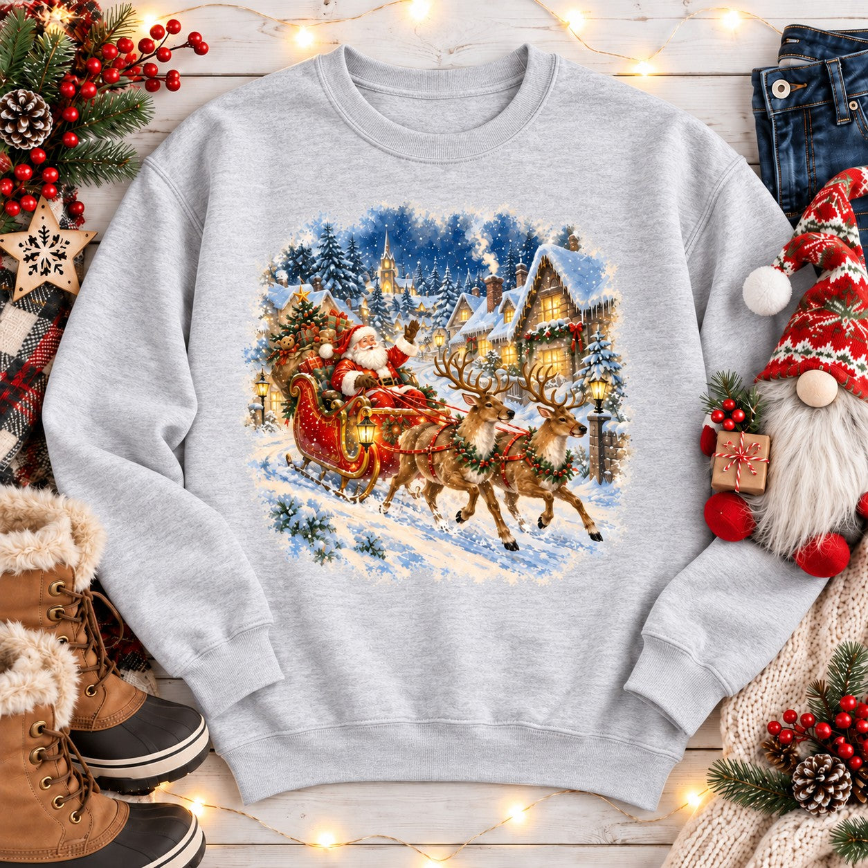 Vintage Santa Christmas Sweatshirt - Ash