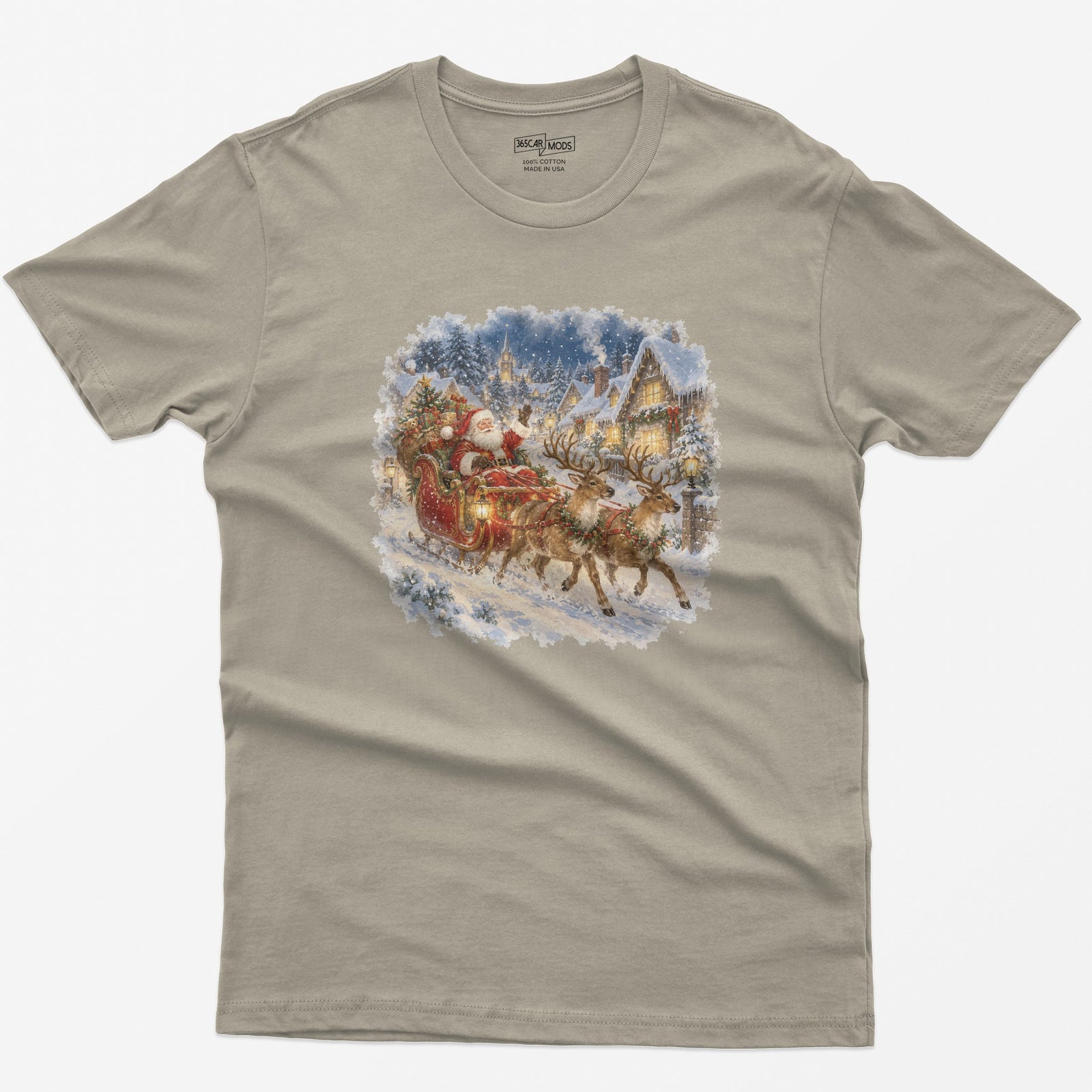 Vintage Santa Sleigh Christmas T-Shirt - Sand