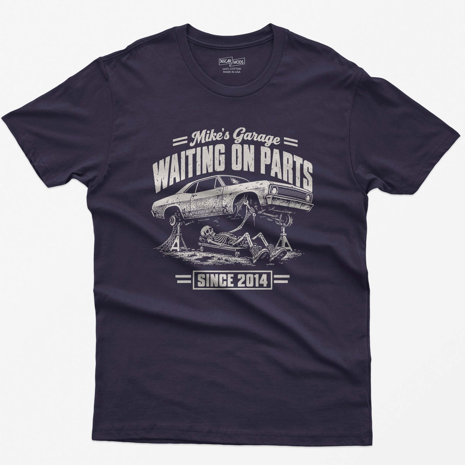 Blackberry t-shirt with the personalized Waiting on Parts garage design