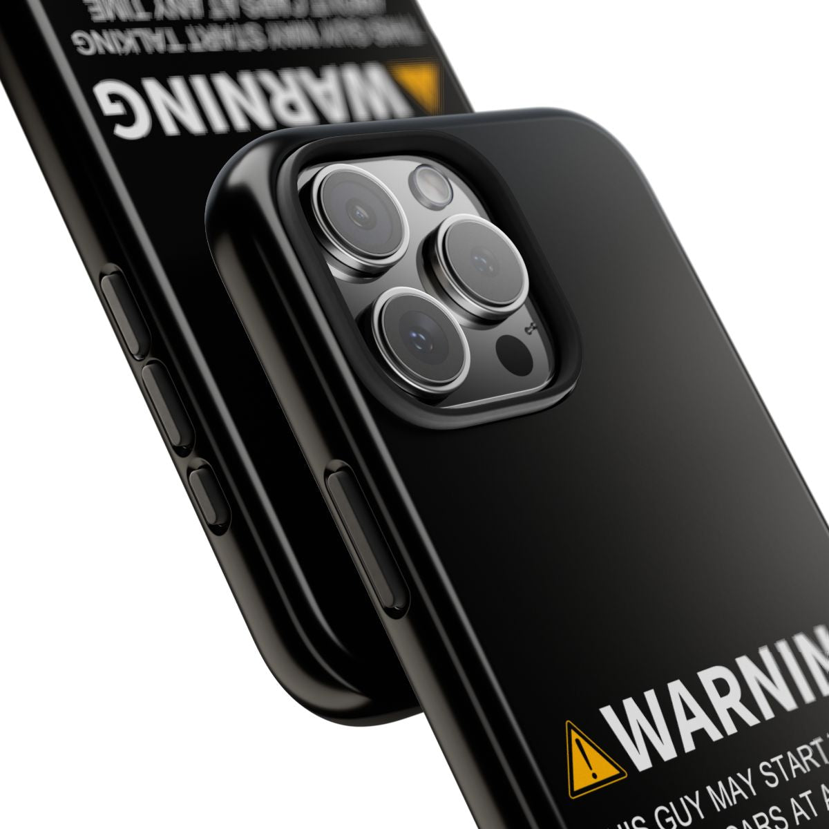 Warning May Start Talking About Cars tough phone case, close-up of the print
