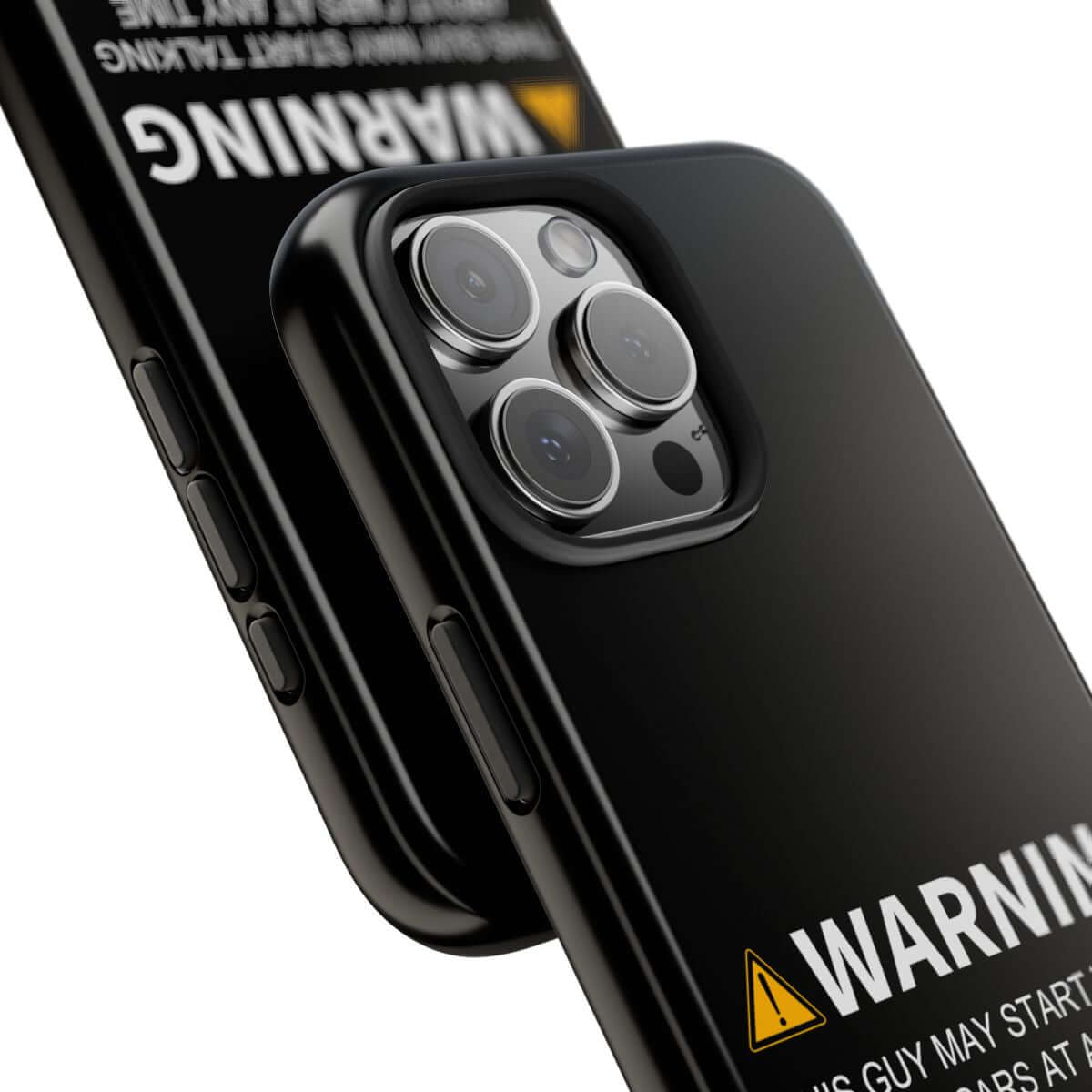 Warning May Start Talking About Cars tough phone case, close-up of the print