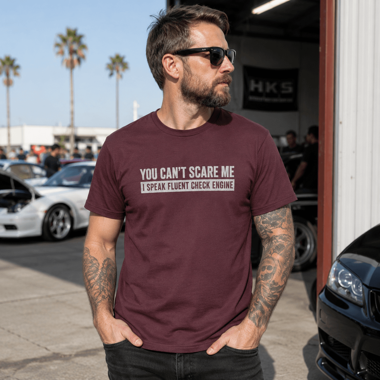 Minimalist Check Engine shirt maroon | Engine light gift tee | 365CarMods