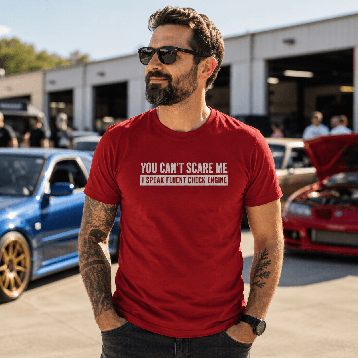 Minimalist Check Engine t-shirt back view | Car nerd shirt | 365CarMods