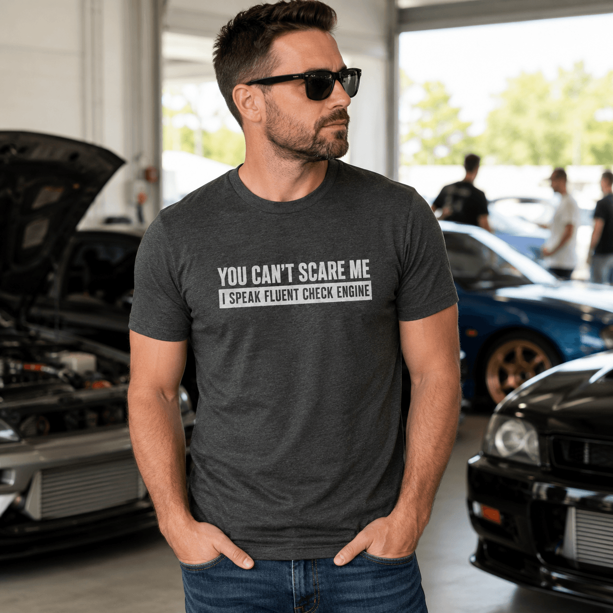 Minimalist Check Engine shirt ash | Petrolhead gift tee | 365CarMods