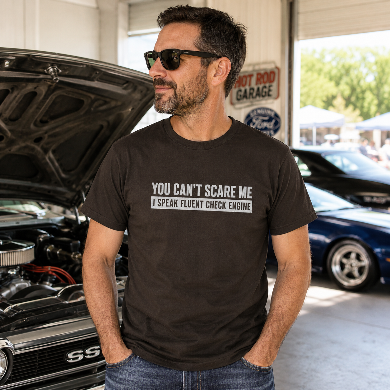 Minimalist Check Engine shirt charcoal | Car repair humor tee | 365CarMods