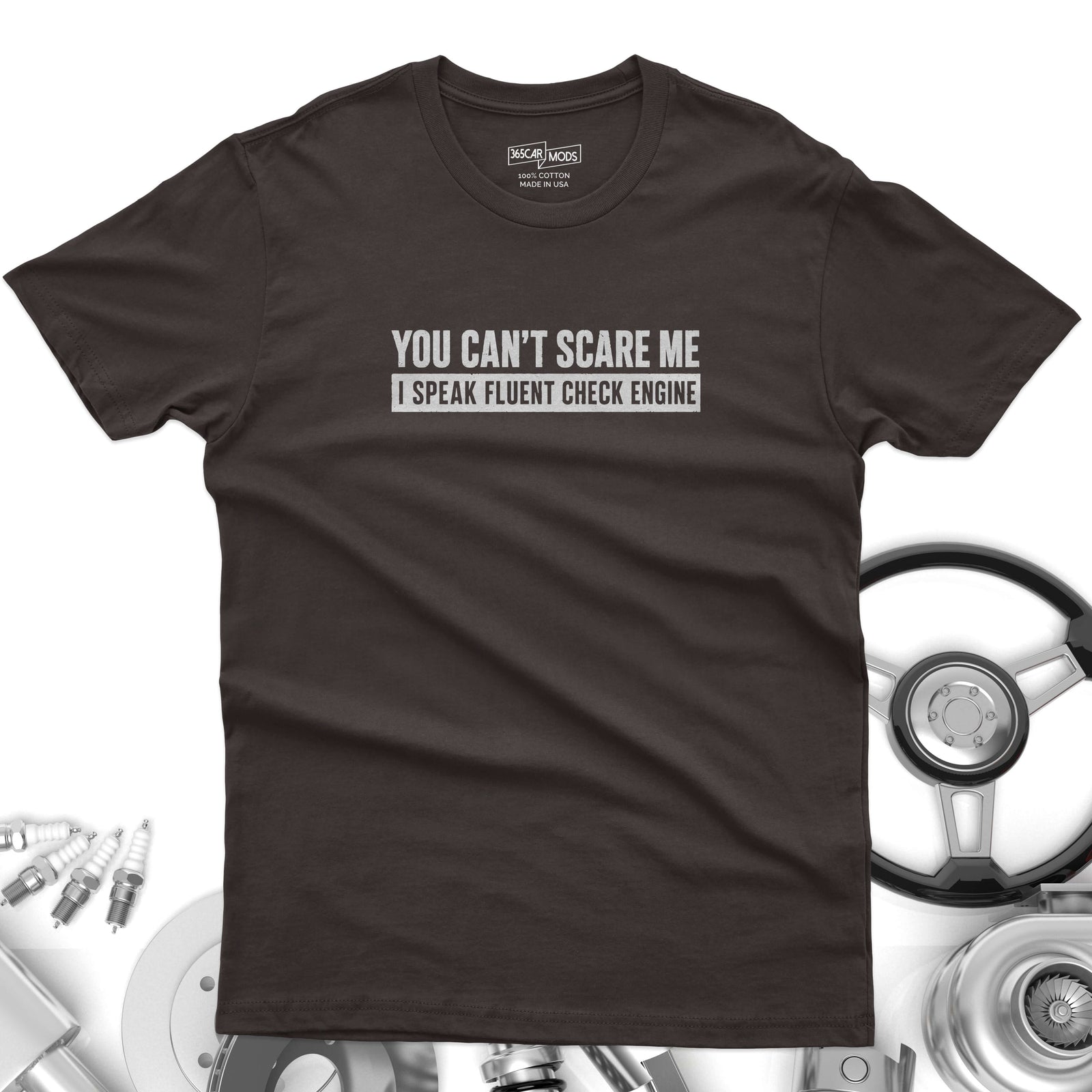 Minimalist Check Engine t-shirt size chart | S to 5XL sizing | 365CarMods