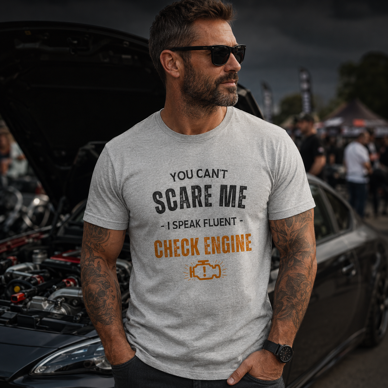 Funny Check Engine t-shirt design print | Sarcastic mechanic gift tee | 365CarMods