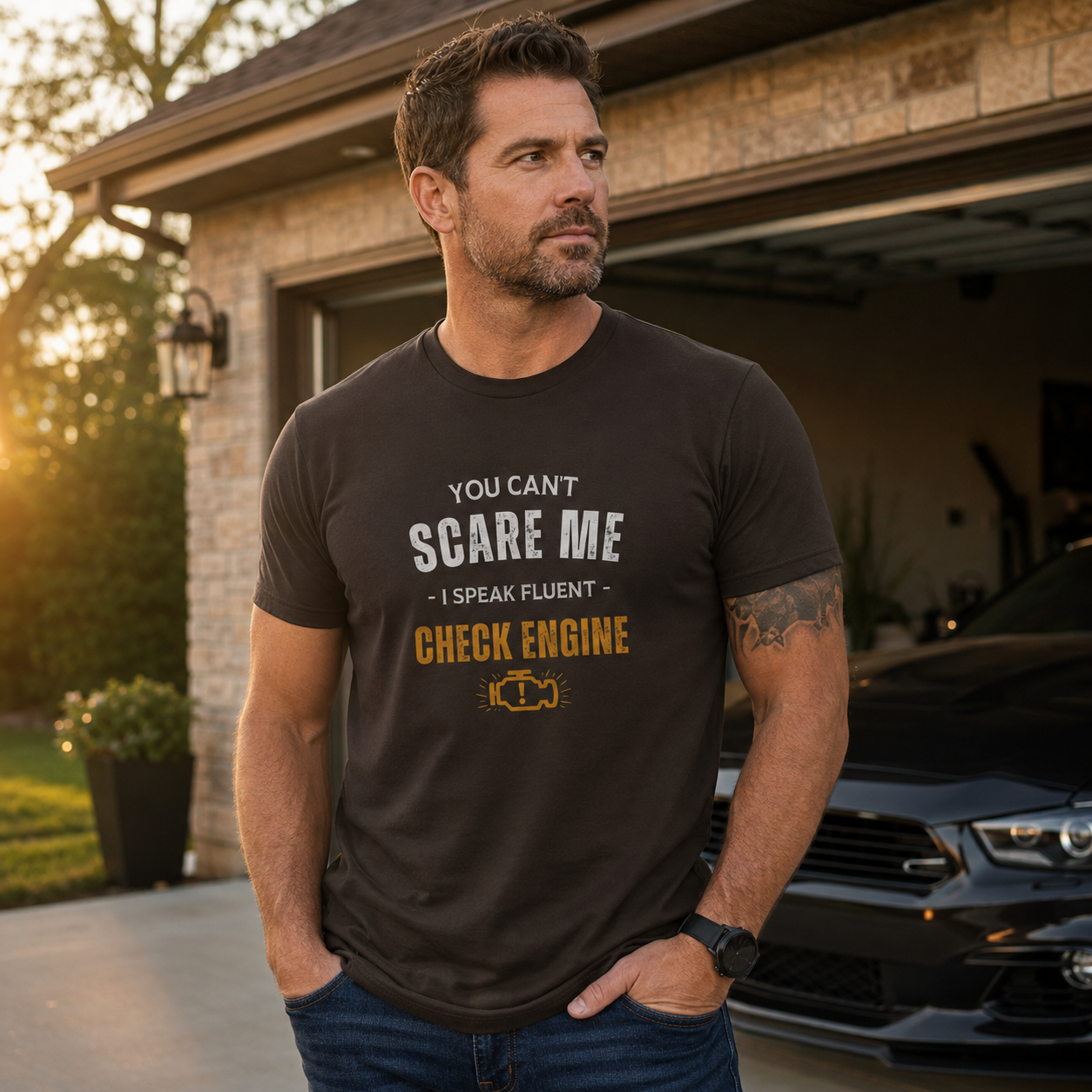 Funny Check Engine shirt charcoal | Car enthusiast tee | 365CarMods