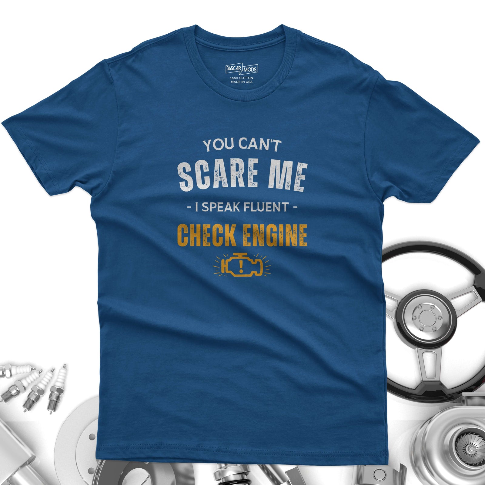 Funny Check Engine shirt white | Auto mechanic tee | 365CarMods