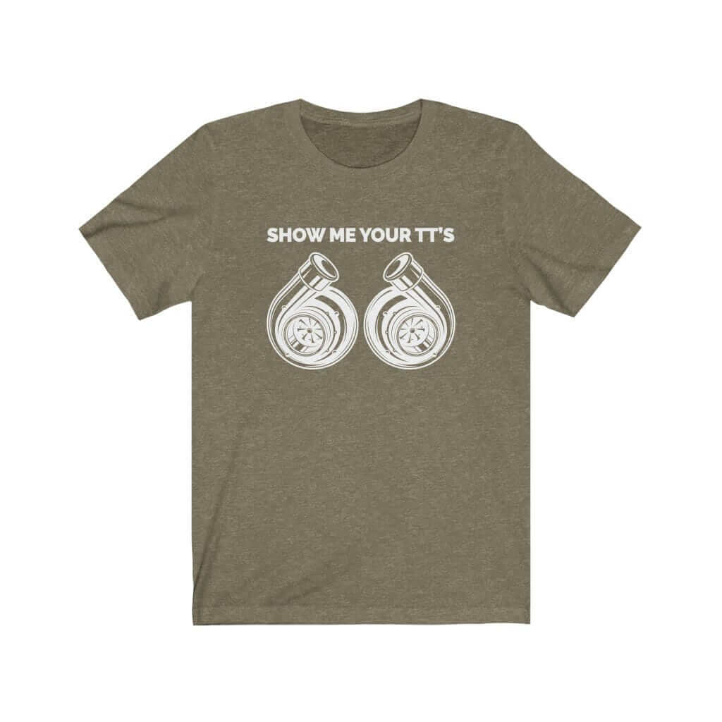 funny olive heather t-shirt for car guys, car t-shirt for car lovers, turbo, jdm t-shirt
