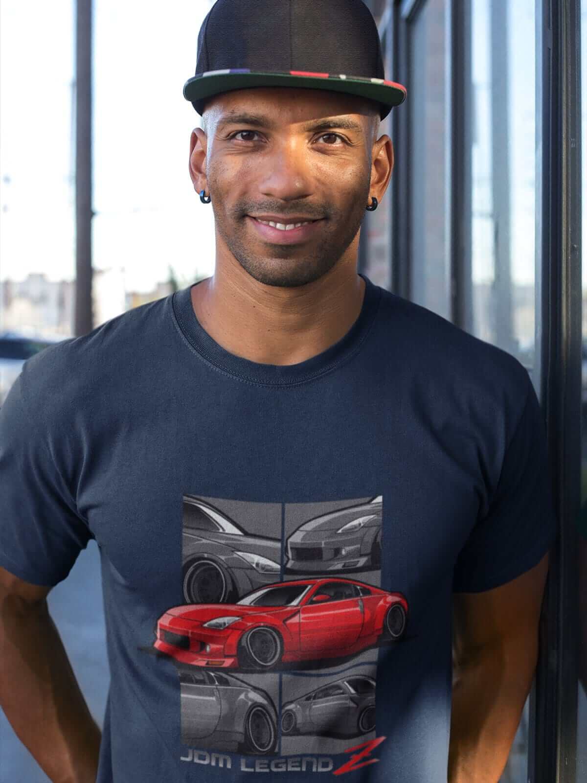 Red Japanese car printed on navy car t-shirt, JDM tee, car guy gift, car lover, car fan, car enthusiast, petrolhead, JDM lover, boyfriend gift idea