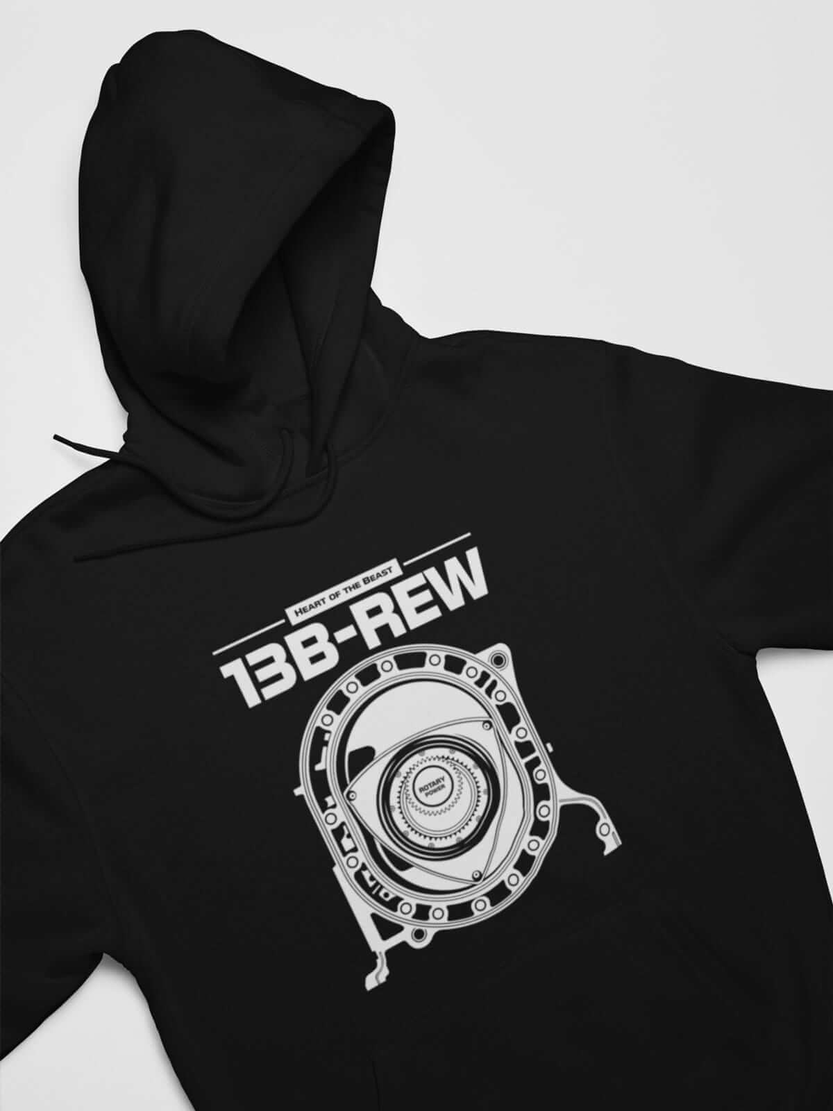 Legendary Japanese engine printed on black car hoodie designed for car lovers, car guys, car enthusiasts, JDM lovers and petrolheads