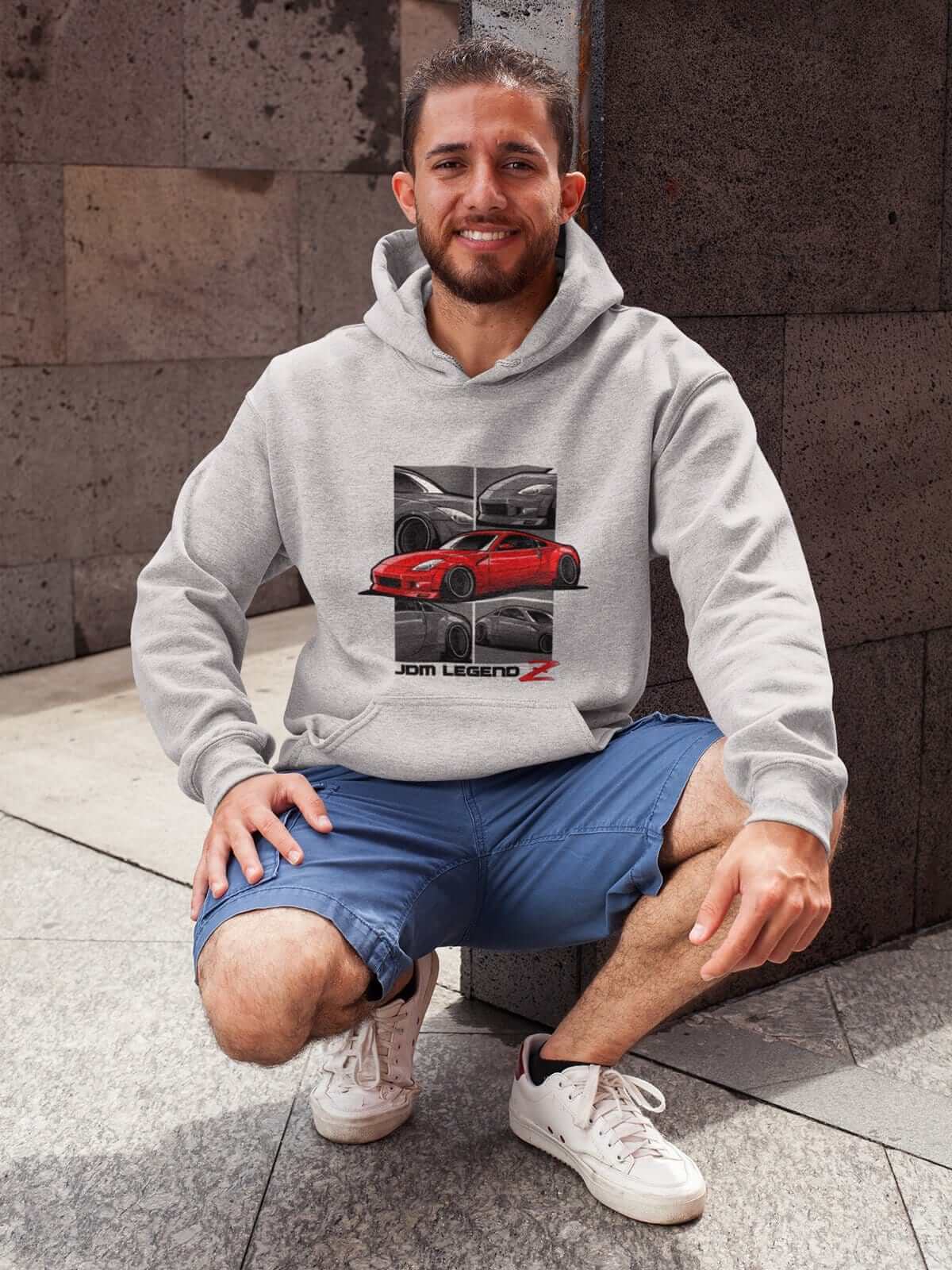Red Japanese sports car printed on athletic heather  car hoodie, JDM sweatshirt, car guy gift, car lover, car fan, car enthusiast, petrolhead, JDM lover, boyfriend gift idea