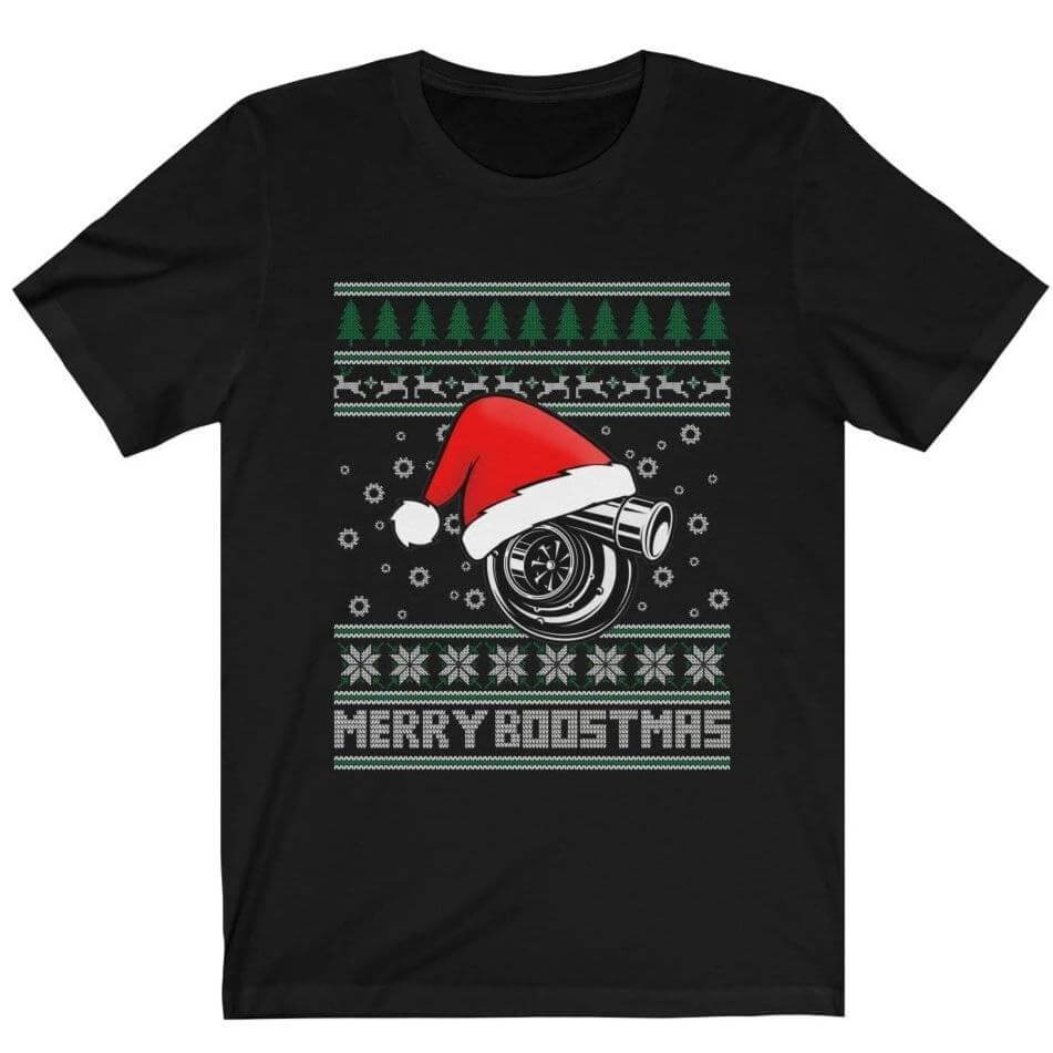merry boostmas - ugly christmas design, funny black t-shirt, car apparel, xmas gift, christmas gift, turbo, jdm, racecar, the perfect gift