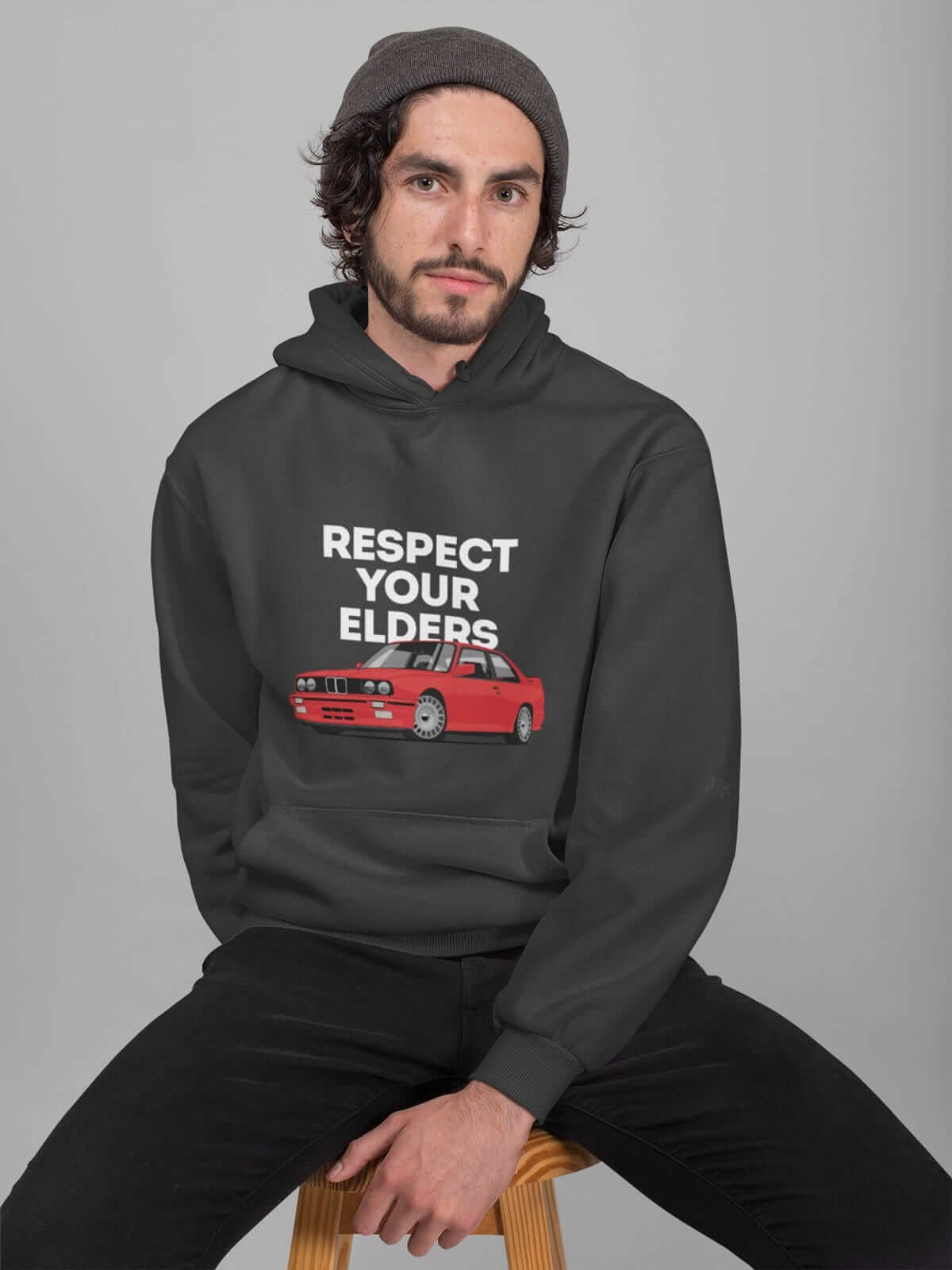 Legendary german car printed on dark grey car hoodie, designed for car lovers, car guys, car enthusiasts