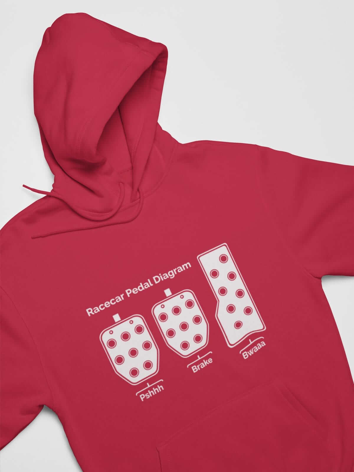 funny car hoodie in red, 3 pedals, car guys, car lovers, car enthusiasts