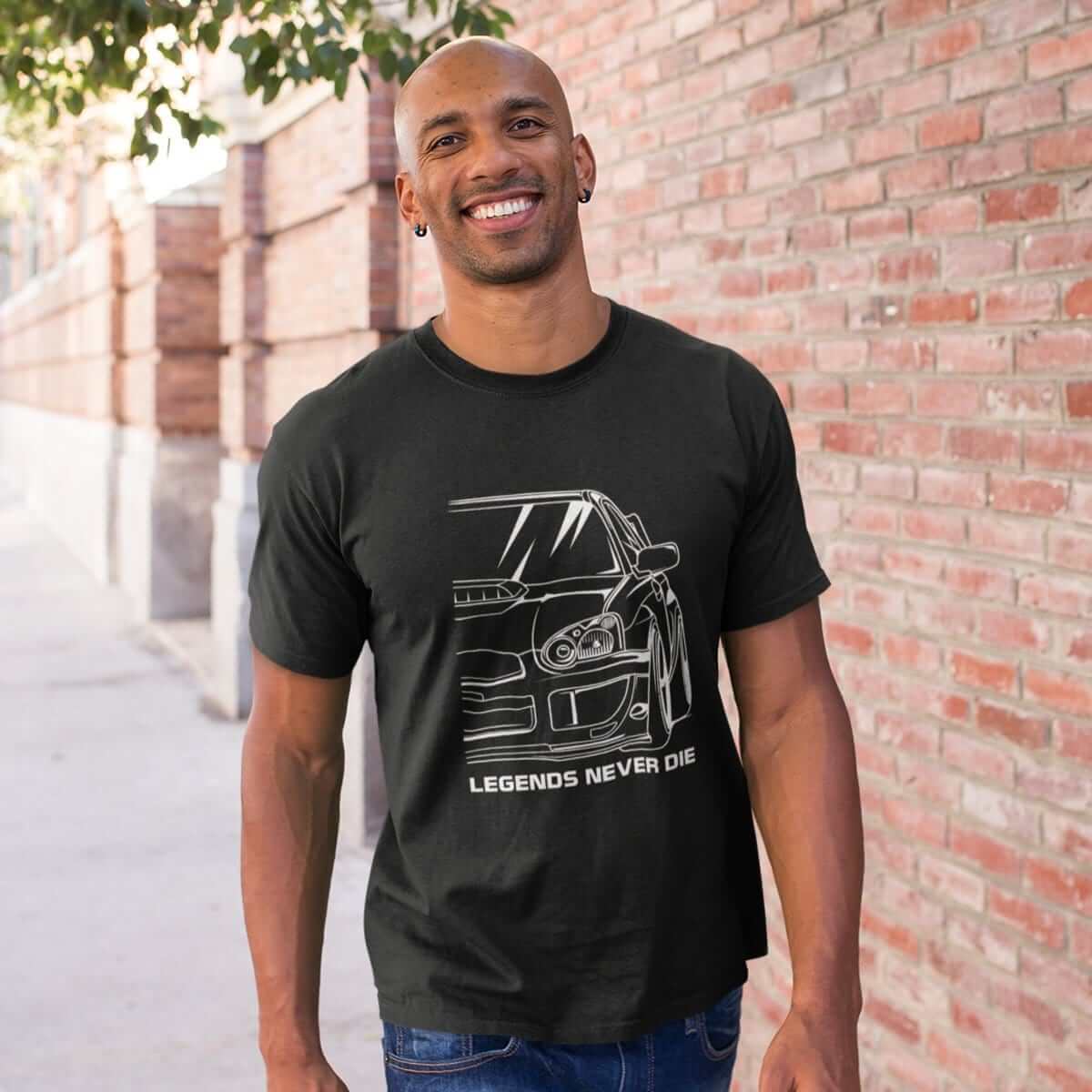 Japanese sports car printed on black car t-shirt designed for car lovers, car guys, car enthusiasts, JDM lovers, and petrolheads