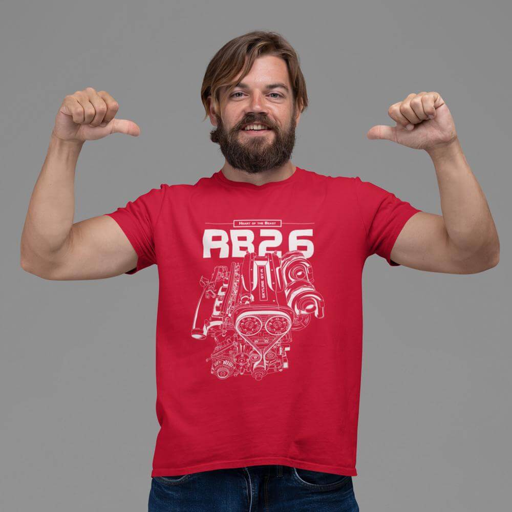 Japanese car printed on red car t-shirt, jdm tee, car guy gift, car lover present, car-fan, car enthusiast