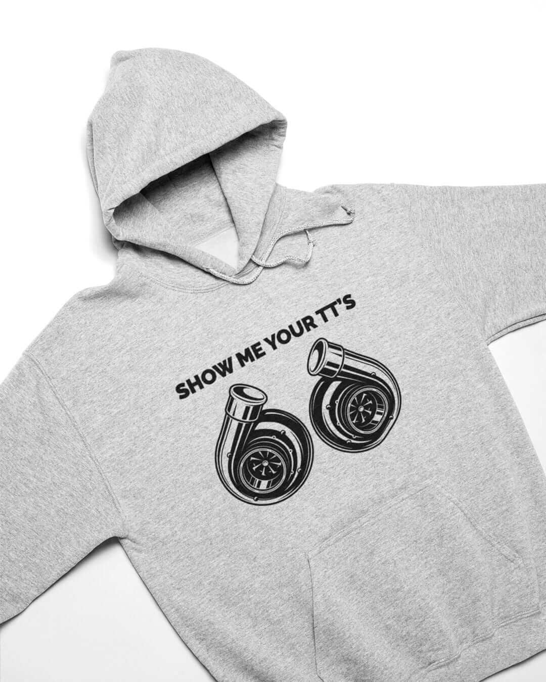 sport grey funny hoodie for car guys, car hoodie, car apparel, car clothing, show me your tt's