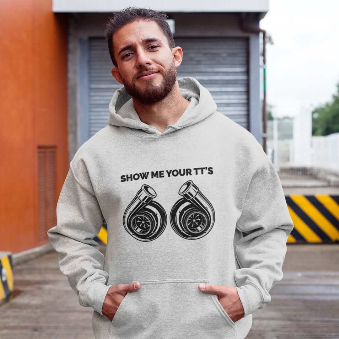 sport grey funny hoodie for car guys, car hoodie, car apparel, car clothing, show me your tt's