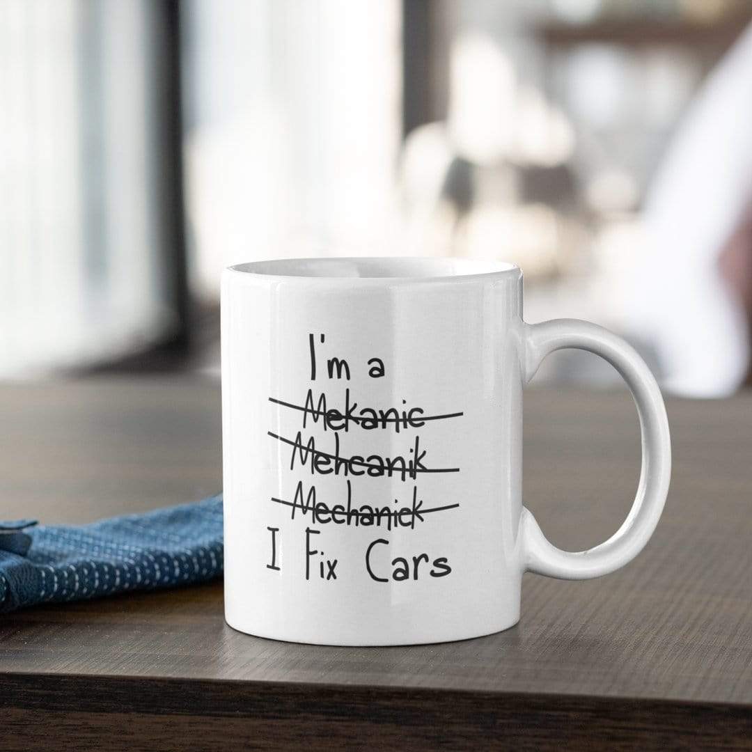 white car mug with funny text, car guy gift, 11oz ceramic coffee mug
