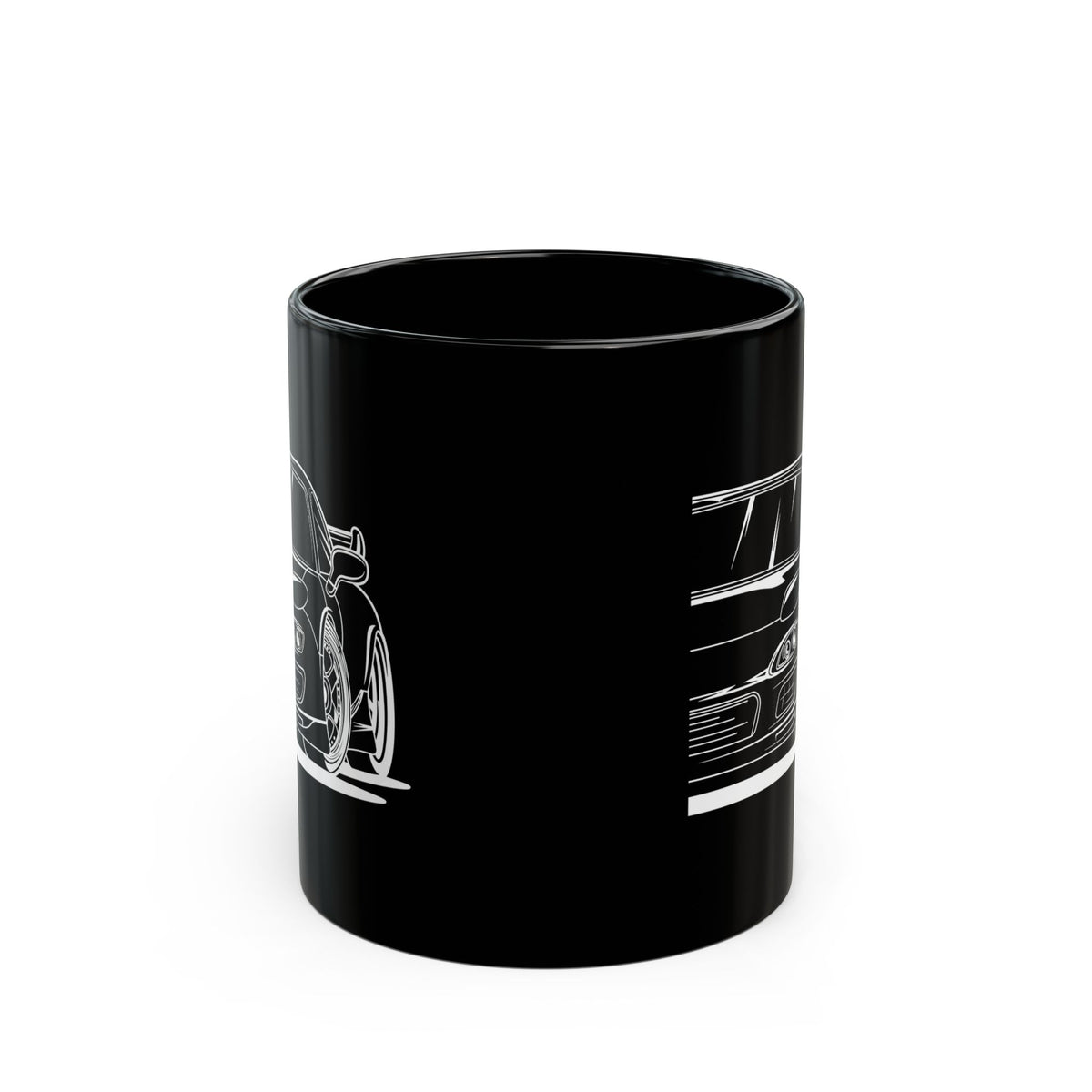 JDM Rotary Coffee Mug - 11oz black coffee mug, front view with print on both sides