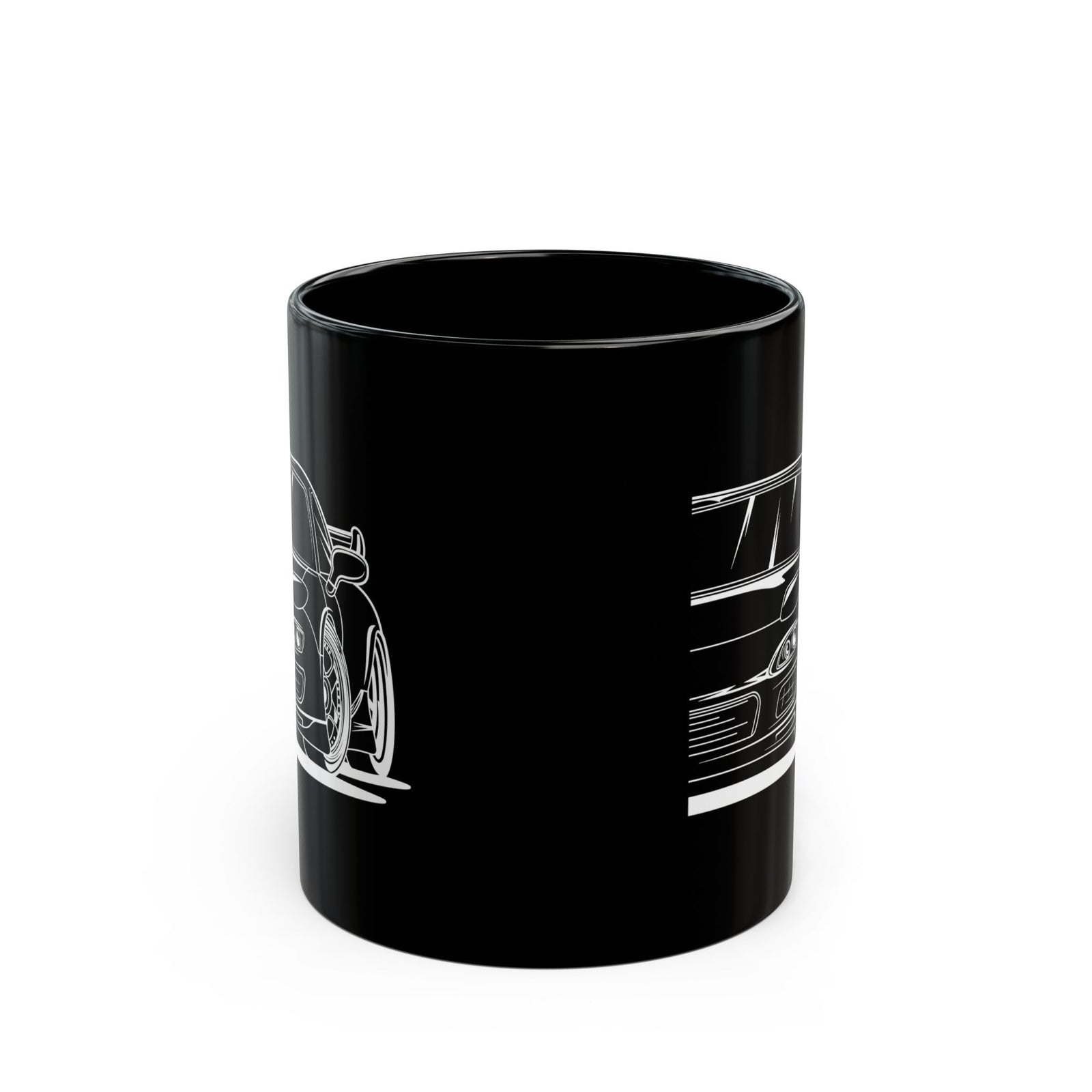 JDM Rotary Coffee Mug - 11oz black coffee mug, front view with print on both sides