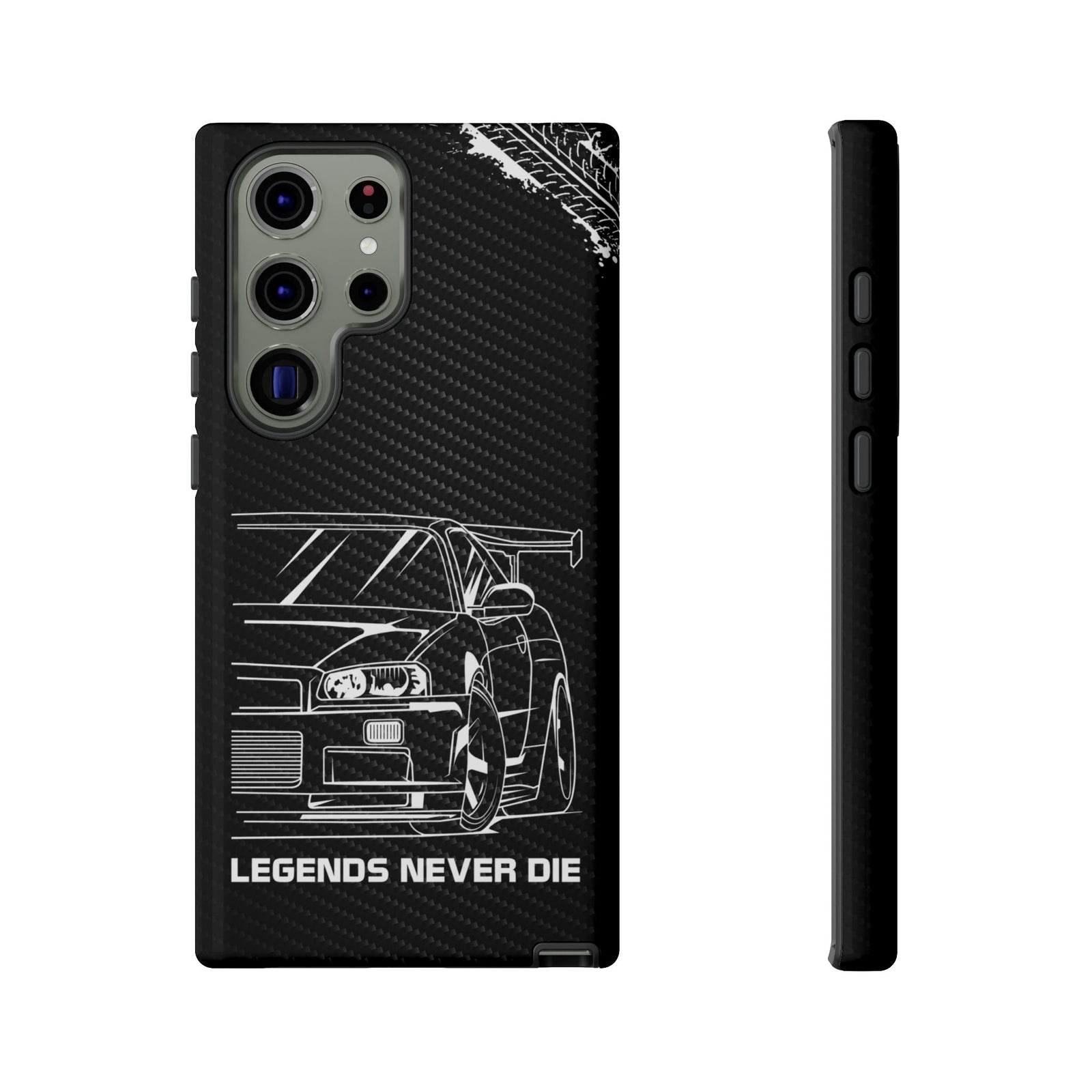 JDM Legends Never Die Tough Phone Case - Samsung Galaxy S23 Ultra, glossy, front and side view
