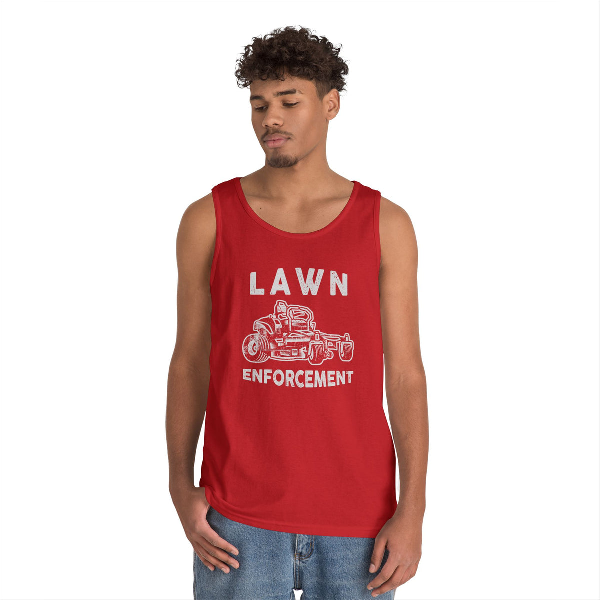 Lawn Enforcement Tank Top for Men, Funny Mowing Officer Sleeveless Shirt, Zero Turn Mower Gift, Gardener Singlet