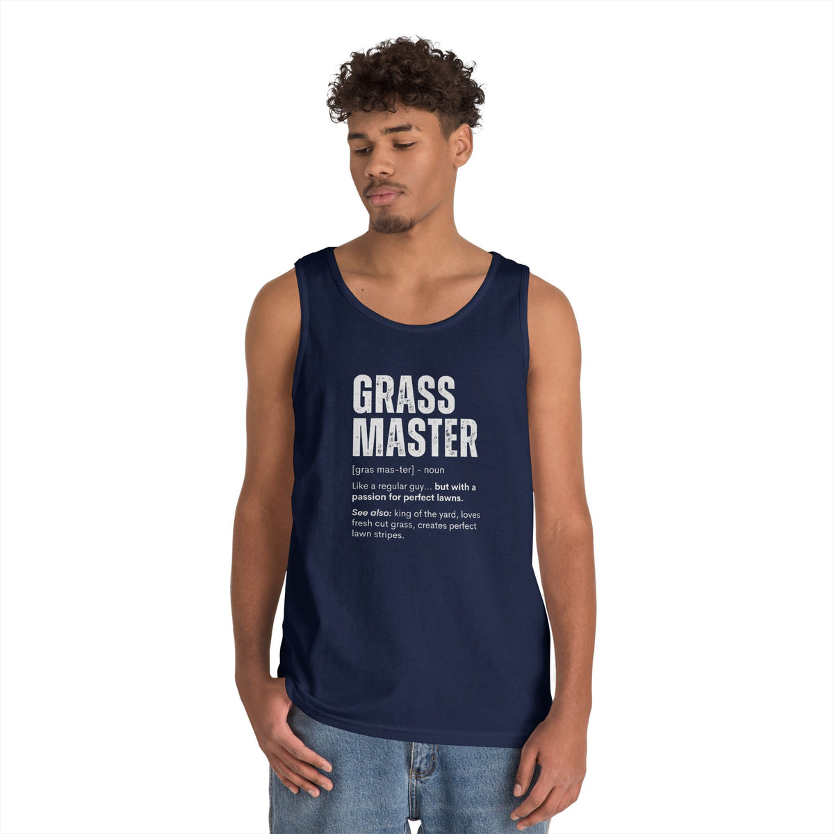 Grass Master Tank Top for Men, Funny Lawn Care Definition Sleeveless Shirt, Mowing Gift, Yard Work Singlet