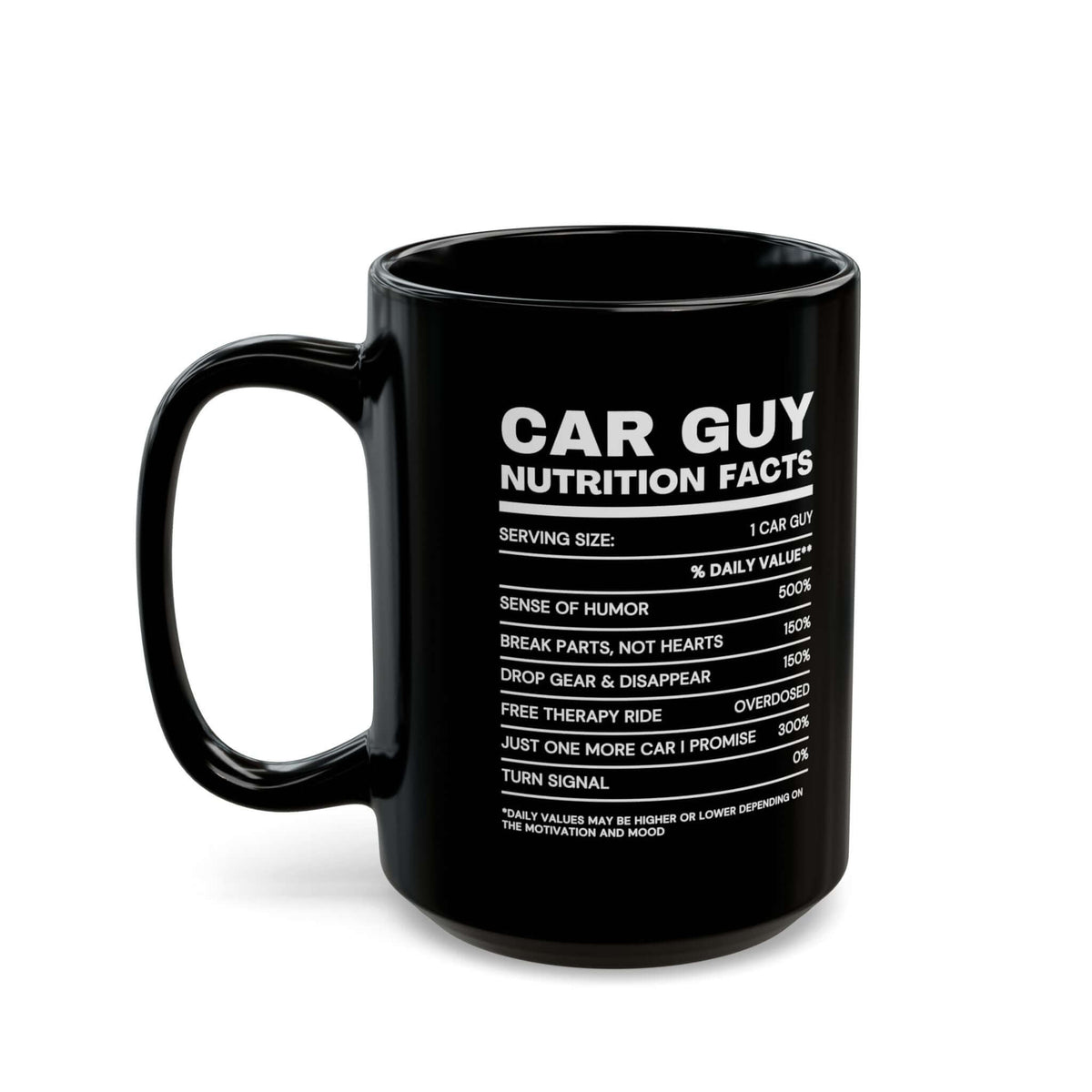 Car guy nutrition facts mug - funny car enthusiast coffee mug gift