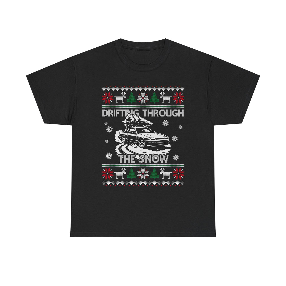 S13 240SX Drifting Through the Snow ugly Christmas T-Shirt | JDM drift car guy gift