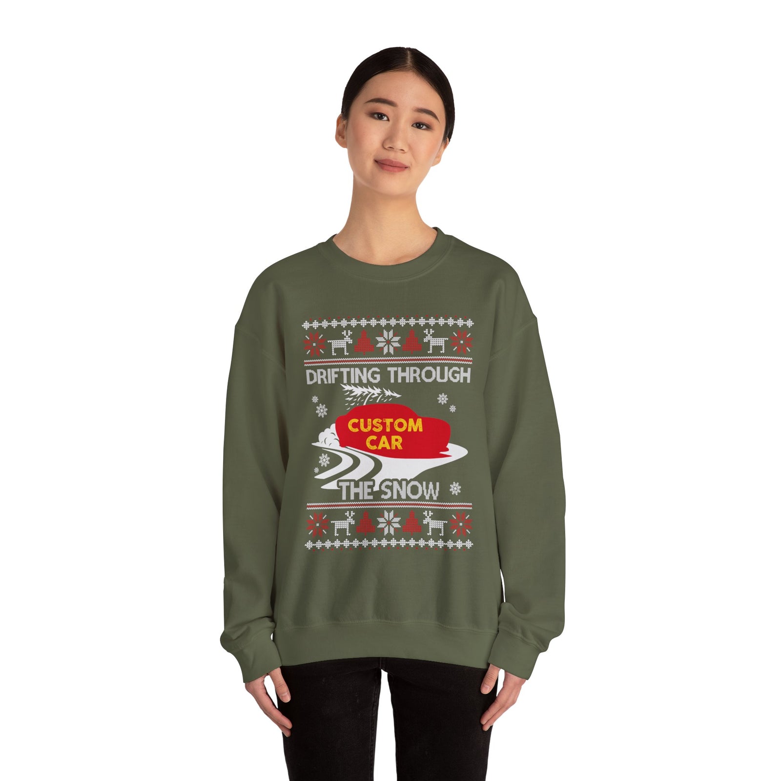 Drift Car Sweatshirt - Drifting Through the Snow Ugly Christmas Sweater