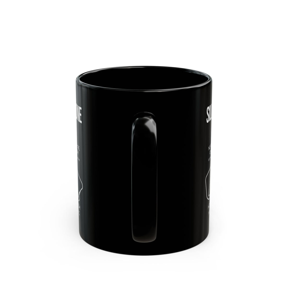 Silverstone Race Track Mug - 11oz black coffee mug, handle facing front