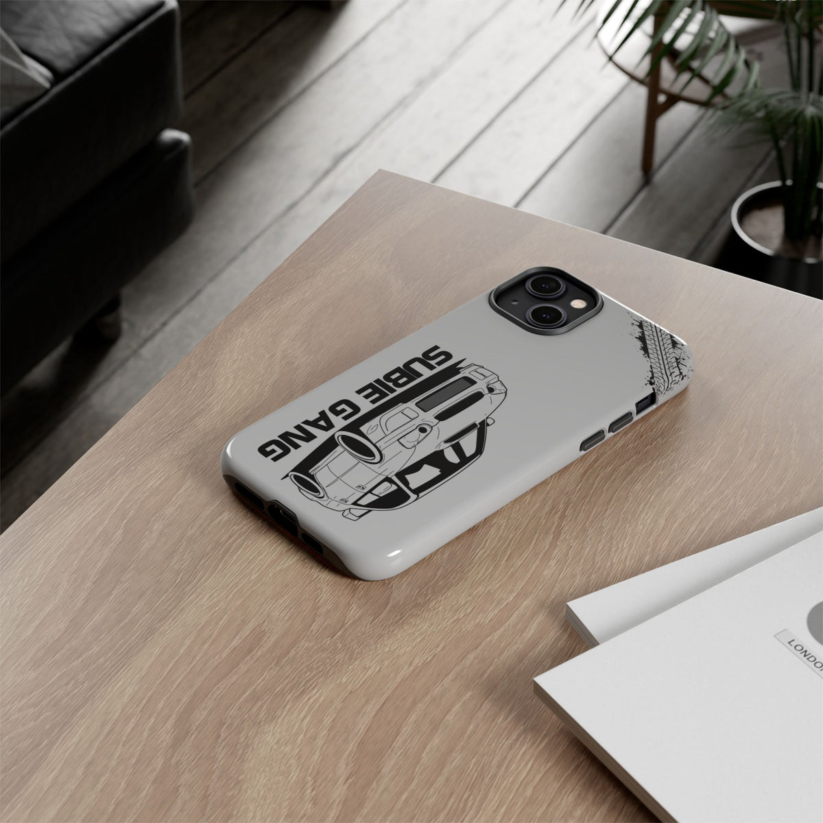 JDM Gang Tough Phone Case - iPhone 14 Plus, glossy, lifestyle photo