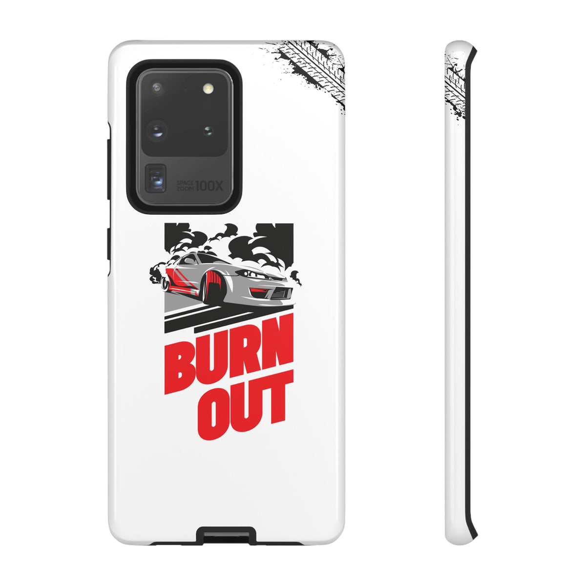 JDM Burnout Tough Car Phone Case - Samsung Galaxy S20 Ultra, glossy, front and side view