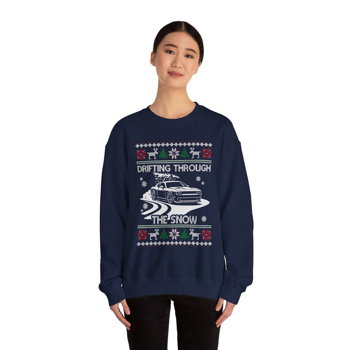 Drift Car Sweatshirt - Drifting Through the Snow Ugly Christmas Sweater