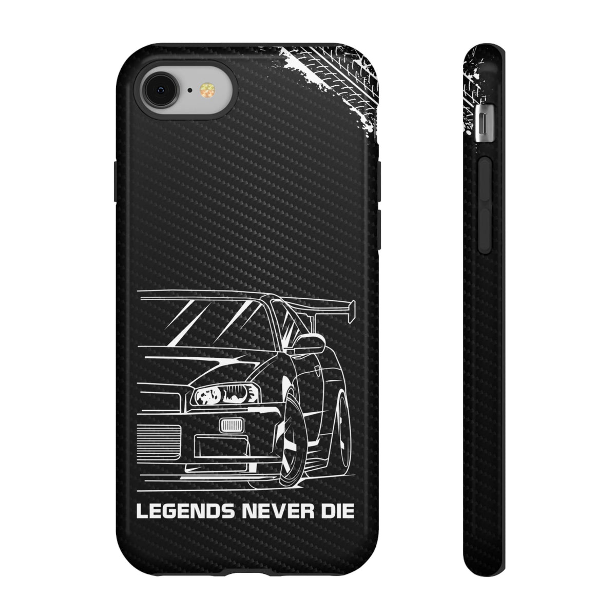 JDM Legends Never Die Tough Phone Case - iPhone 8, glossy, front and side view