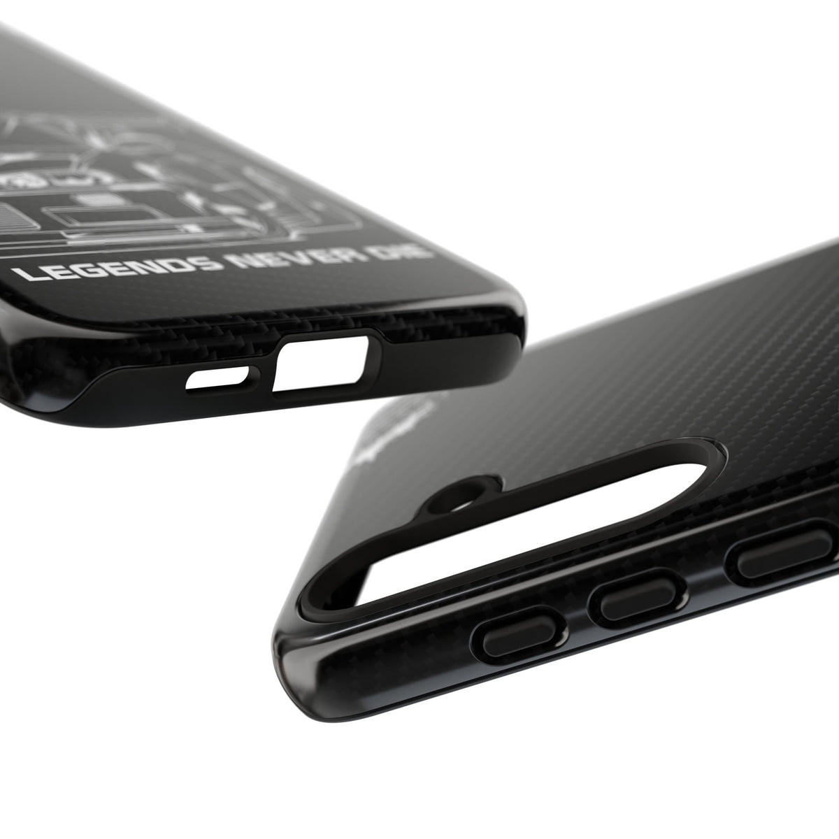 JDM Legends Never Die Tough Phone Case - Samsung Galaxy S24 Plus, glossy, edge and port close-up