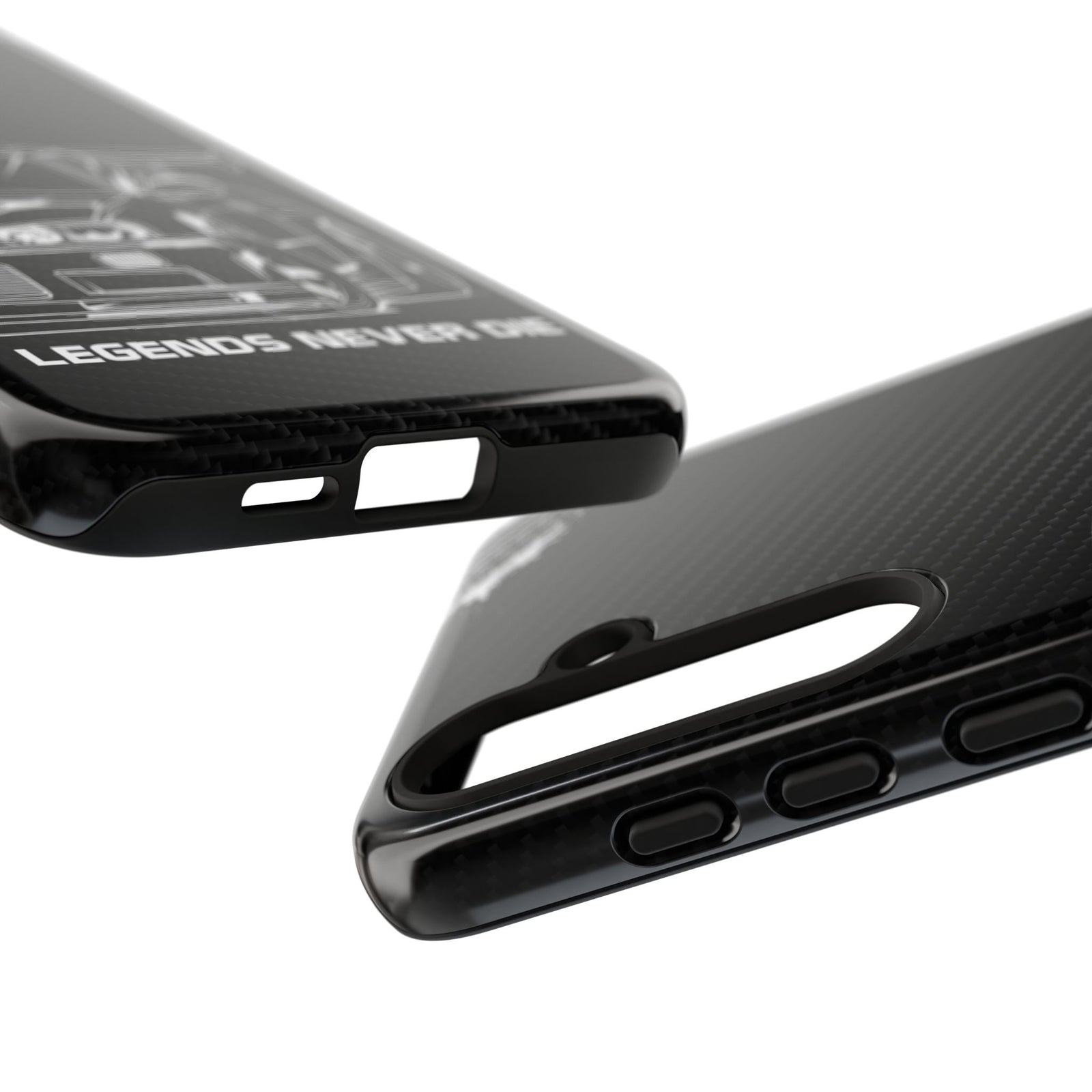 JDM Legends Never Die Tough Phone Case - Samsung Galaxy S24 Plus, glossy, edge and port close-up