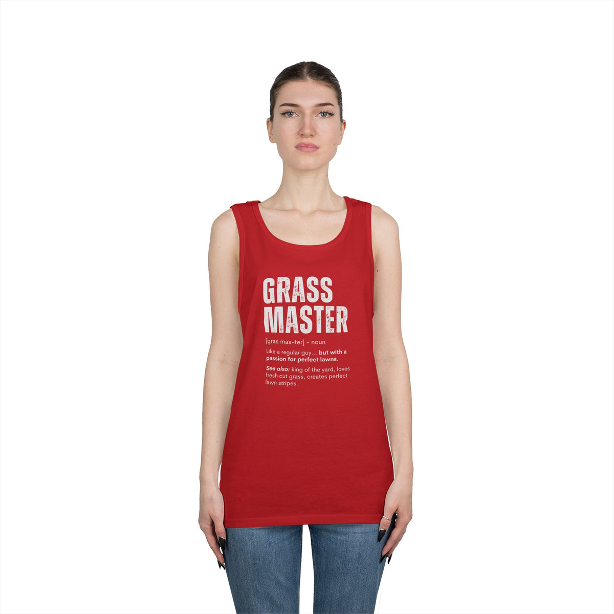 Grass Master Tank Top for Men, Funny Lawn Care Definition Sleeveless Shirt, Mowing Gift, Yard Work Singlet