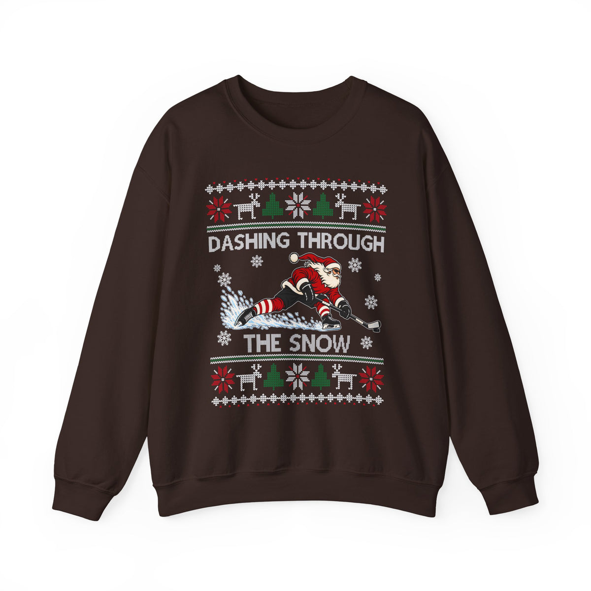 Dashing Through The Snow Hockey Christmas Sweatshirt in Dark Chocolate